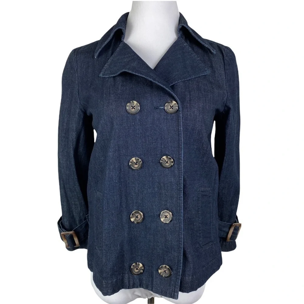 Old Navy‎ Double Breasted Double Collar Buckle Jean Jacket Women's S Blue Denim